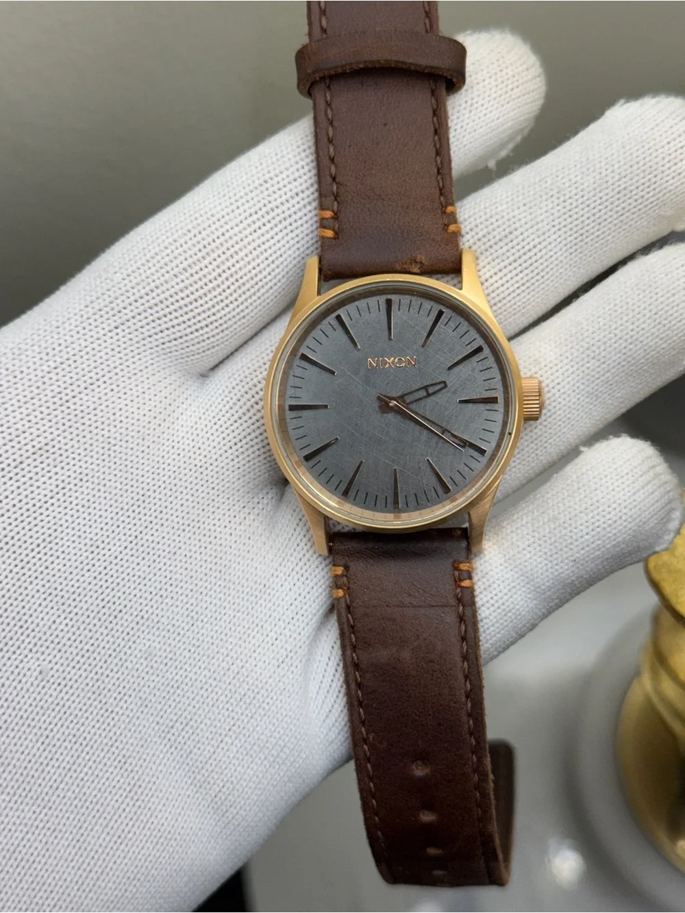 Nixon sentry Rose Gold Case Brown Leather Strap Watch with Black dial Mens Watch